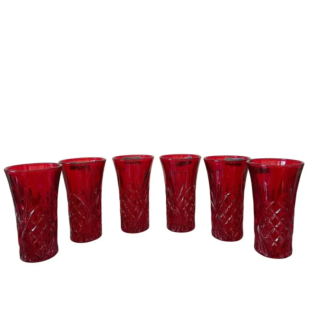 NEW Godinger Dublin Ruby Red Crystal Shot Glasses Set of 6 Holiday Barware